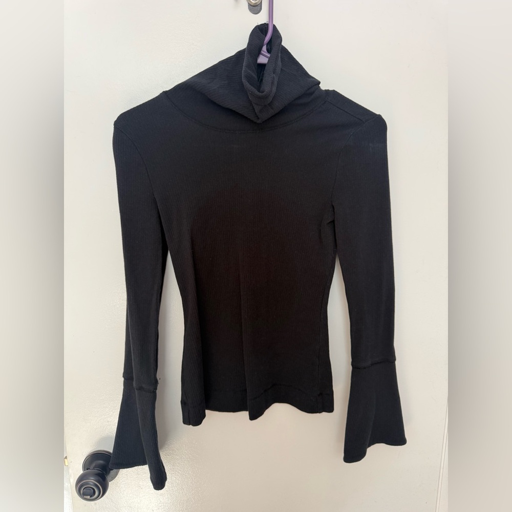 Free People Black Ribbed Turtleneck
